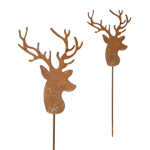 Rost Deko Stecker Hirsch mit Geweih Beetstecker Gartendeko Stab Edelrost