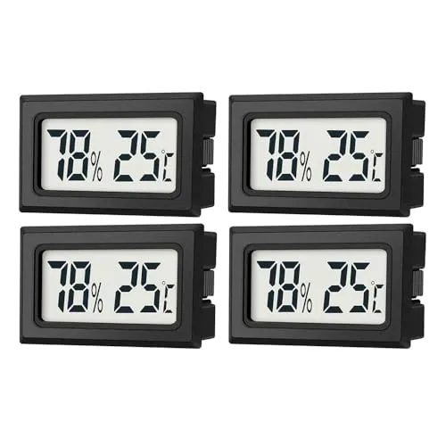 JEDEW 4er-Set Mini Digitale Thermometer-Hygrometer, Innen Temperatur- und Luftfeuchtigkeitmessgerät für Innenraum Gewächshaus Luftbefeuchter Reptilien, Großer LCD-Bildschirm Zentigrad ℃ (4)