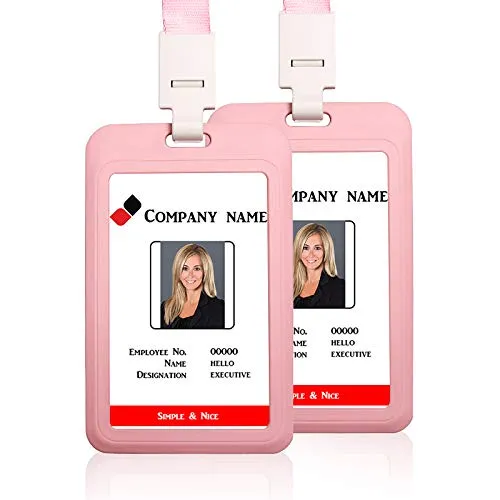 Vertikaler Ausweishalter mit Umhängeband, Namensschild, Kartenhalter für Studenten, Visitenkarten, Ausweis, Ausweis, 2 Stück Rosa