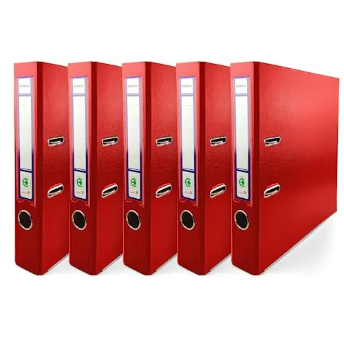 Netuno 5x Ring-Buch rot DIN A4 2-Ring-Mechanik 5cm Ringmappe a4 schmaler Aktenordner a4 schmal Aktenordner dünn Kunststoffordner a4 einfarbig Ordner Dokumente Ringbuch Ordner Schulordner