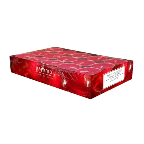 pajoma® Teelichte 30 Stück, Granatapfel | Duft-Teelichte in Aluminiumhülle, Brenndauer ca. 4 Stunden - Höhe 1,5 cm ø 3,5 cm | Premium Qualität | Deko, Gastronomie, Outdoor, Party, Windgläser, Hochzeit
