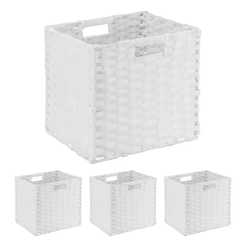 relaxdays Regalkorb Aufbewahrungskorb 4er Set, Weiß - Regalkörbe für mehr Ordnung, faltbar und mit Tragegriffen, ideal für Kleidung, Handtücher oder Spielzeug – vielseitig einsetzbar in Wohn-, Schlaf- und Badezimmer.