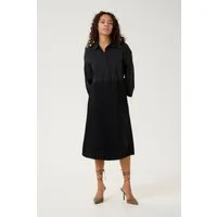 CULTURE Kleid in Schwarz - M - Elegantes schwarzes Kleid mit Kent-Kragen und 3/4-Ärmeln. Die Plissee-Falten sorgen für einen besonderen Look. Ideal für festliche Anlässe oder den Alltag.