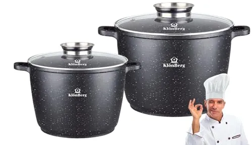 4-tlg. Kochtopfset, große Töpfe 6,1/10L marmorierte Beschichtung, mit Deckel SCHWARZ beschichtete Töpfe und Pfannen, Induktionskochgeschirr, Induktionskochgeschirr, Kochgeschirr,