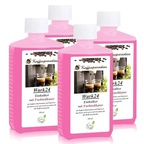 Wark24 Universal Entkalker 4 x 500 ml, mit Farbindikator, 100% biologisch abbaubar und umweltfreundlich, für Kaffeevollautomaten, Bügeleisen & Wasserkocher