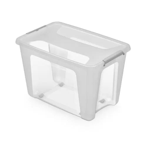 Kreher® Aufbewahrungsbox Transportbox Kleiderbox Kunststoffbox mit Deckel und Rollen, Stapelbar, lebensmittelecht und BPA-frei in robuster Ausführung! Aus Kunststoff in Transparent. In vielen Größen.