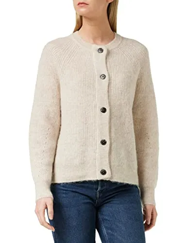 SELECTED FEMME Strickjacke SLFLULU LS KNIT SHORT CARDIGAN NOOS - Modische Strickjacke in Beige, Relaxed Fit mit wärmendem Materialmix aus Wolle und Polyester – ideal für gemütliche Herbsttage.