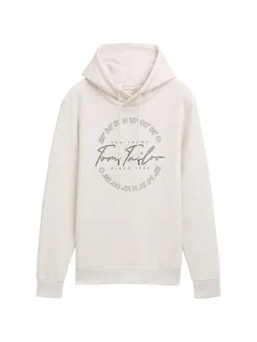 TOM TAILOR Herren Hoodie Sweatshirt mit Logo-Print, 13174 - Soft Vanilla Melange, L