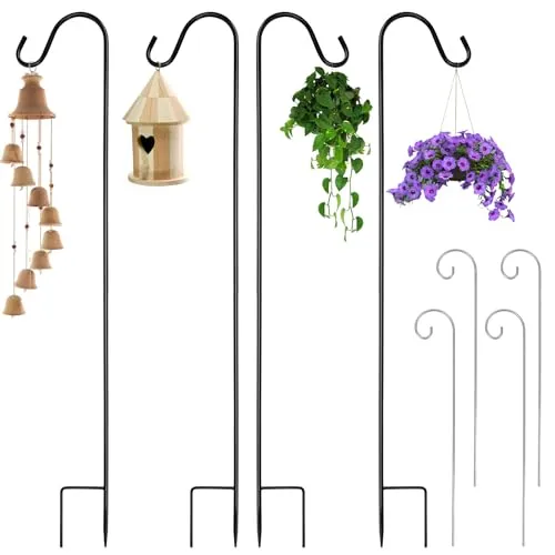 JABNOW 4 Stücke Garten Schäferhaken, 81.5 Schäferstab mit Haken, Höhenverstellbar Hirtenstab, Metall Gartenstab Rostbeständig, Outdoor Abnehmbarer Hirtenstab, Schäferhaken für Pflanzen Vögel Laterne