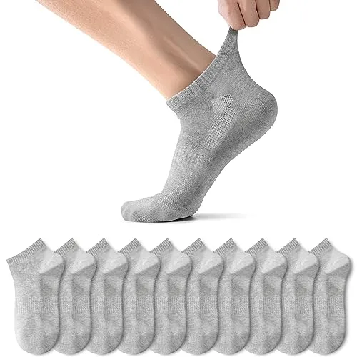 TUUHAW Sneaker Socken Herren Damen Sportsocken 10Paar Halbsocken Kurze Atmungsaktive Baumwolle Grau 35-38