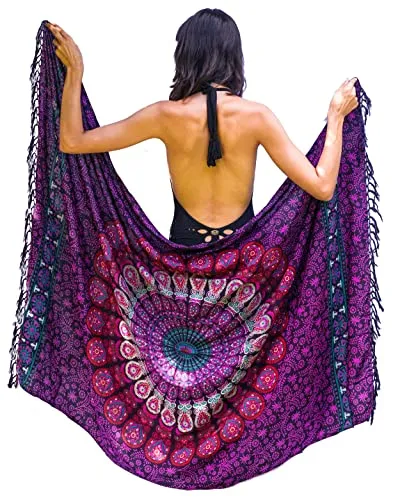 Mandala Life ART Blauer Damen Sarong Pareo Mit Fringe Hochwertiger Rayon Groß Strand Strandtuch Wickeltuch Wickelrock Strandrock Tapisserie Wickeltuch Bikini Cover Up Tuch Für Badeanzug