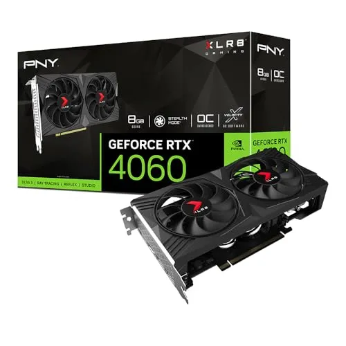 PNY RTX 4060 VERTO XLR8 Gaming OC 8GB GDDR6 - Grafikkarte für Gamer mit 8 GB GDDR6-Speicher, optimal für hohe Auflösungen bis 7680 x 4320 px und unterstützt NVIDIA G-SYNC für ruckelfreies Gaming.