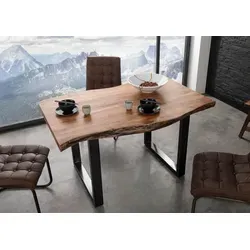 Massivmoebel24 Baumkantentisch FREEFORM – Einzigartiger Akazien Esstisch - Baumkantentisch aus Akazie 140x90x77 cm, natur lackiert mit anthrazit glänzenden U-Beinen. Jedes Stück ist ein Unikat dank der natürlichen Baumkante und der hochwertigen Massivholz-Qualität.