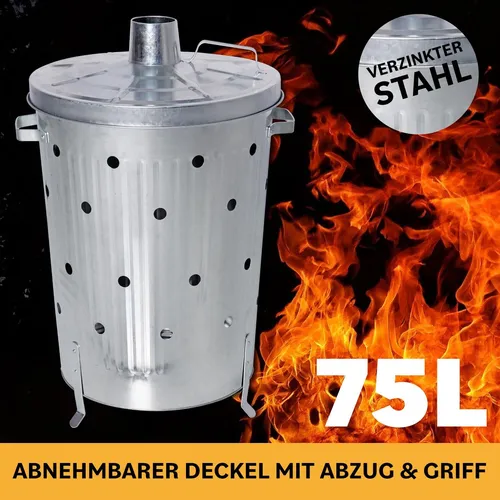 Feuertonne 75L mit Deckel und Belüftungslöchern