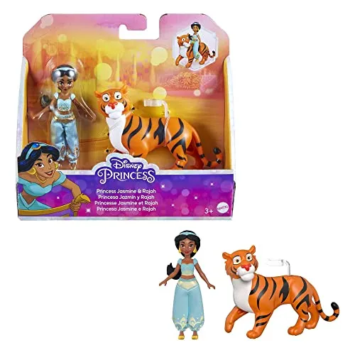 DISNEY Prinzessin Jasmin und Rajah - Bewegliche Puppe und Tigerfigur aus dem Film Aladdin, Jasmins unverkennbarer Look mit abnehmbarer Hose, für Kinder ab 3 Jahren, HLW83