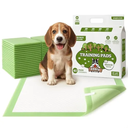 Pogi Welpenunterlagen – 45 × 60 cm, mittelgroß, umweltbewusst, für kleine Hunde – 40 Stück