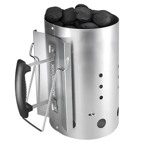 MasterCook Grillanzünder mit Sicherheitsgriff aus Aluminium, Holzkohleanzünder, Durchmesser 19 cm und Höhe 30 cm, Fassungsvermögen über 1,5 kg