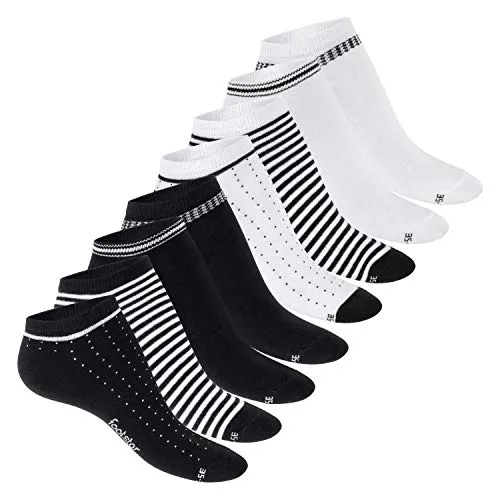 Footstar Damen Motiv Sneaker Socken (8 Paar) Kurze süße Söckchen mit Mustern - Schwarz-Weiß-Mix 39-42