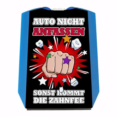 speecheese Auto Nicht anfassen sonst kommt die Zahnfee Parkscheibe mit Faust mit Zwei Einkaufswagenchips und lustigem Spruch für das Auto um Menschen fern zu halten mit Faust Drohung