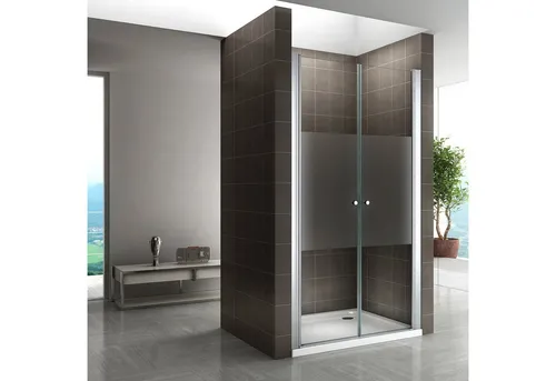 i-flair Dusch-Doppelflügeltür Lima 72x185 cm - Elegante Duschtür aus teilsatiniertem ESG-Sicherheitsglas mit automatischer Hebe-Senkfunktion für optimale Dichtigkeit und einfache Handhabung.