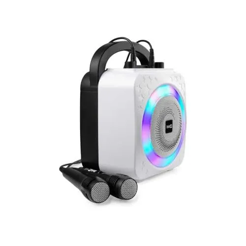 RockJam 10-Watt Karaoke Machine mit Bluetooth und LED-Lichtern - Karaokemaschinen mit zwei Mikrofonen, Voice Changing Effects und bis zu 4 Stunden kabellosem Musikgenuss für die perfekte Karaoke-Party.