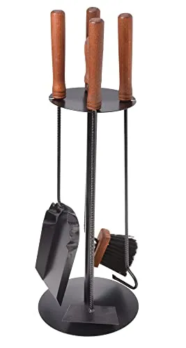 Aqbau® Kaminbesteck 4 tlg. I Kamingarnitur Schwarz Kaminzubehör Modern | Kamin Besteck | Kaminwerkzeug Schürhaken