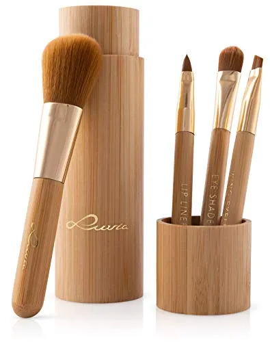 Pinselset Makeup Mit Behälter, Luvia Bamboo’s Tube, 4 Echte Bambus Schminkpinsel inkl. Pinselaufbewahrung Und Zwingen In Gold, Vegan Und Frei Von Tierversuchen, Ideale Geschenkidee Zu Weihnachten
