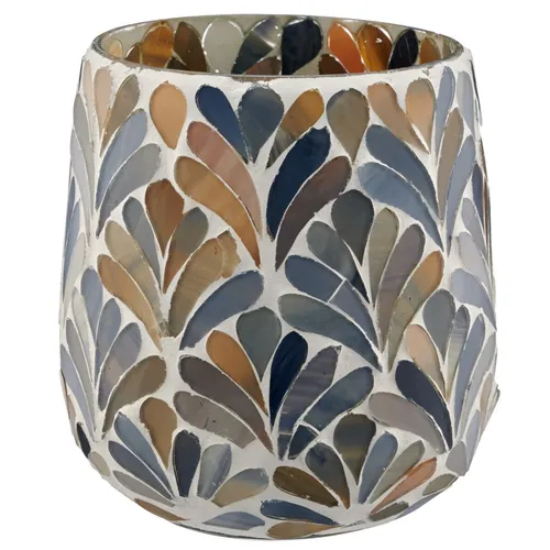 GASPER Teelichtglas Mosaik Blau-Grau-Braun Ø 11 cm Glas 398 Gramm