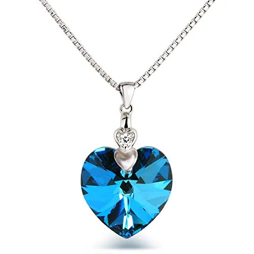 Schöner-SD Damen Kette Herz 925 Silber mit Kristall Anhänger Blau - Elegante Damen Kette aus 925 Silber mit funkelndem Herzanhänger aus Markenkristall in Bermuda Blue. Ideal für besondere Anlässe und sorgt für bewundernde Blicke.