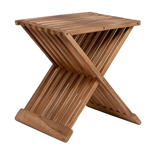 LEBENSwohnART Teak Beistelltisch Step Natural Hocker Massivholz klappbar