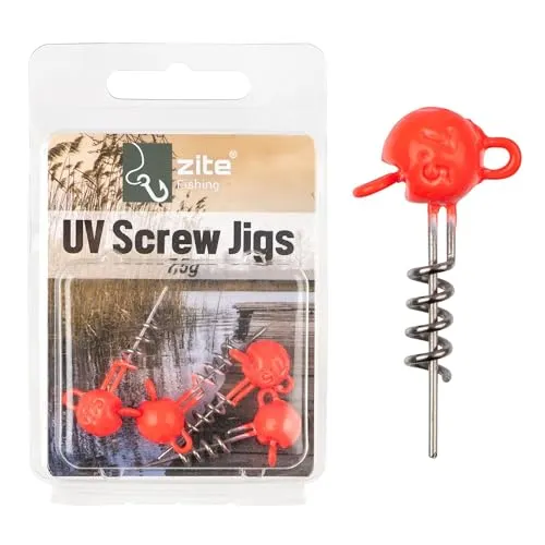 Zite Fishing Screw-In-Jigs 5-20g 5er-Pack | Screw-Jigköpfe Blei langlebig Raubfisch-Angeln | Schraubspirale Gummifisch-System | Korkenzieher Screw Jigheads Hecht, Zander, Barsch (UV-Aktiv, 7,5 g)