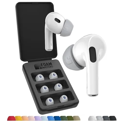 Foam Masters Ohrstöpsel aus Memory-Schaum für AirPods Pro 1. und 2. Generation, 3 Paar, 4.0, bequem, sicher, bessere Geräuschunterdrückung, Ersatzknospen (Verschiedene Größen S/M/L, Grau)