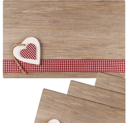 matches21 HOME & HOBBY Platzset Abwaschbare Tischsets 4er Set Landhaus-Stil Herzen & Holz-Optik, (4-St), Platzsets als Tisch-Untersetzer und Tisch-Deko für Esstisch Teller