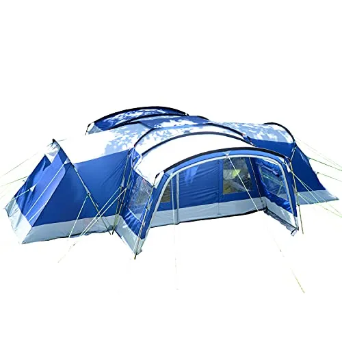 Skandika Gruppenzelt Nimbus 12 Sleeper - Familienzelt für bis zu 12 Personen, mit 5000 mm Wassersäule, 2,15 m Stehhöhe und abgedunkelten Schlafkabinen für ruhige Nächte und viel Platz bei Outdoor-Abenteuern.