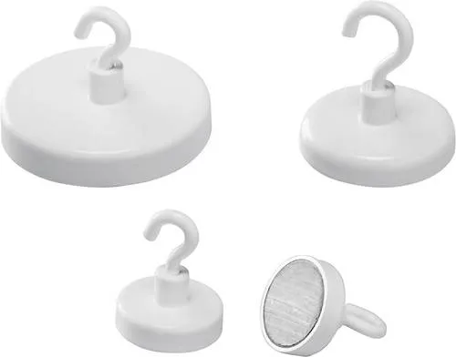 magnetoplan® Hakenmagnet 25 mm rund Weiß - 10 Stück - Praktische Hakenmagneten für vielseitige Anwendungen. Ideal für die Organisation und Präsentation von Materialien. Kompakt und stark im Einsatz.