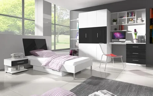 Komplett Set Jugendzimmer: Bett, Kleiderschrank & Schreibtisch - Vielseitiges Jugendzimmer Set mit 5 Teilen, inklusive Bett, Kleiderschrank und Schreibtisch. Ideal für modernes Wohnen, bietet ausreichend Stauraum und ist in stilvollem Weiß gehalten.