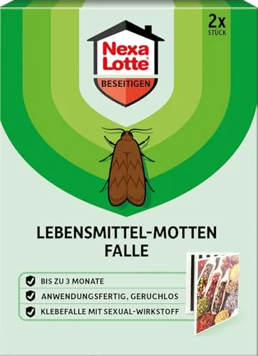 Nexa-Lotte Mottenfalle Lebensmittel, Pheromonfalle, gegen Lebensmittelmotten, zum Aufstellen, 2 Stück