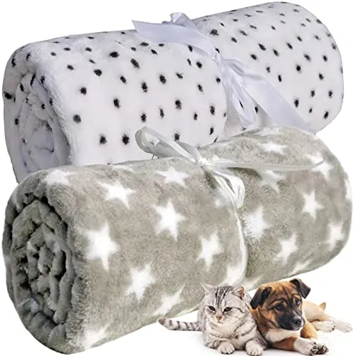 LeerKing Hundedecke flauschig Katzendecke waschbar Fleecedecke Kuscheldecke für Sofa Hundebett und Auto 2er Pack Hellgrau Weiß 75 * 100cm
