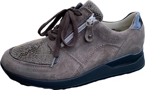 Waldläufer Sneaker Leder/Textil – Bequem und sportlich - Sneaker für Damen in Grau, kombiniert mit Reißverschluss und Schnürung. Ideal für Alltag und Freizeit, mit herausnehmbarem Fußbett und optimaler Weite H für höchsten Tragekomfort.