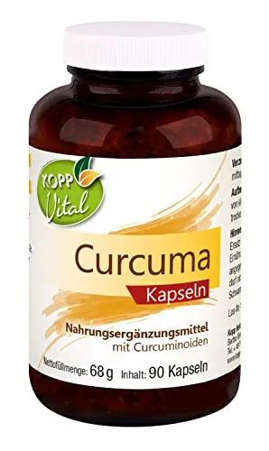 KOPP Vital® Curcuma Kapseln | vegan | 90 Kapseln | 68 g | Nahrungsergänzungsmittel | BCM-95 | 95-prozentigem Curcumin-Extrakt | Premium-Qualität