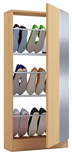 VCM Holz Schuhschrank mit Spiegel Fulisa L - Schuhschrank mit praktischer Drehtür und integriertem Spiegel, ideal für bis zu sechs Paar Schuhe. Kompakte Maße: H. 112 x B. 50 x T. 17 cm, perfekt für kleine Flure.