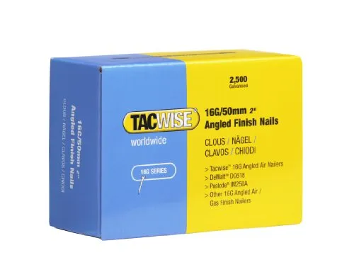 Tacwise 0772 Typ 16G / 50 mm Verzinkte Stauchkopfnägel, 20° Abgewinkelt, 2500 Stück, Silber