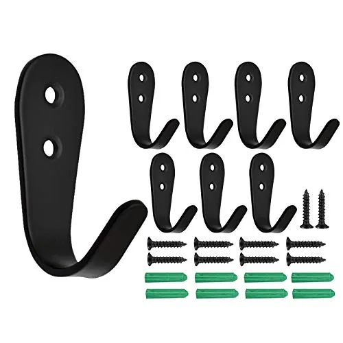 Mokife 8 Stück Kleiderhaken Schwarz Matt, Edelstahl Wandhaken Metall Garderobenhaken Wandmontage 3mm Dick Schwerlast Mehrzweckhaken mit Schrauben