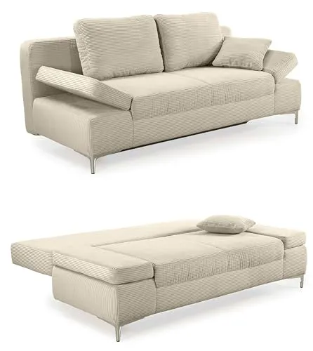 Federkern Funktionssofa Schlafcouch mit Bettkasten in Beige Grau - Modernes Schlafsofa mit hochwertiger Federkernpolsterung, schnell umbaubar zum Gästebett, ideal für Wohnzimmer und Gästezimmer.