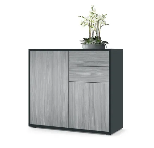 Vladon Kommode Ben V1 - Moderne Kommode in Schwarz matt/Avola-Anthrazit - Stylische Kommode mit 2 Türen und 2 Schubladen, ideal für jeden Wohnraum. Pflegeleichte Oberflächen und modernes Design, perfekt kombinierbar.