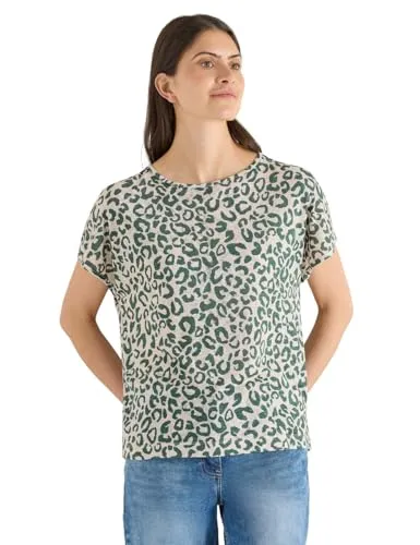 Damen Shirt im Leinen-Look mit Leo-Print - Leichtes Jerseyshirt mit U-Boot-Ausschnitt und Kurzarm, ideal für den lässigen Sommerlook. Das trendige Leo-Design verleiht jedem Outfit das gewisse Etwas.