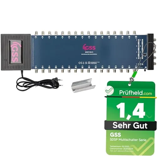 GSS 9/32 Multischalter für 2 Satelliten - Multischalter für 32 Teilnehmer mit HD 4K Matrix Verteiler, ideal für stabile Signalverteilung in Eigenheimen und Mehrfamilienhäusern.