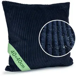 ANRO Dekokissen Kissenhülle MIT oder OHNE Füllung Kissenbezug Zierkissen, Kissenüberzug ohne Füllung Cordsamt 40x40cm Einfarbig Dunkelblau blau eckig ohne Füllung | 40 cm x 40 cm