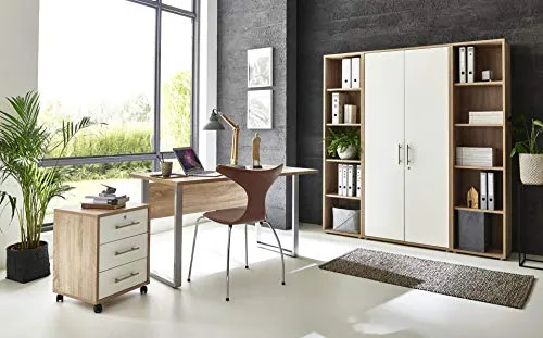 BMG Möbel Büromöbel-Set Tabor Mini Kombi 3 - Büromöbel-Set in Eiche Sonoma/Weiß, inklusive abschließbarem Rollcontainer und Aktenschrank für sichere Aufbewahrung, ideal für kleine Büros.