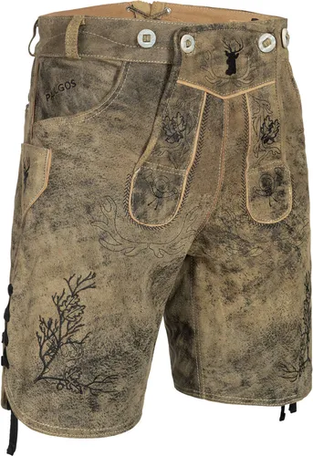 PAULGOS Herren Trachten Lederhose Kurz - HK3 ANTIK - Echtes Leder - Entdecke die PAULGOS Lederhose HK3-Antik: Klassischer Antik-Look mit einzigartiger Patina, 3D-Stickereien und in Größen 44-60 erhältlich. Ideal für festliche Anlässe!